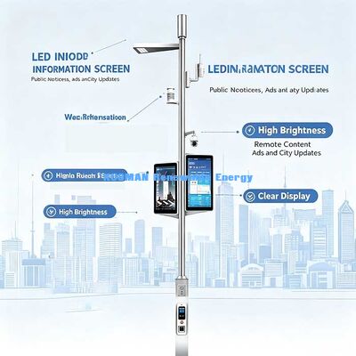 Poteau intelligent de ville intelligente de haute qualité, poteau d'éclairage public intelligent avec écran LED et haut-parleur de diffusion publique